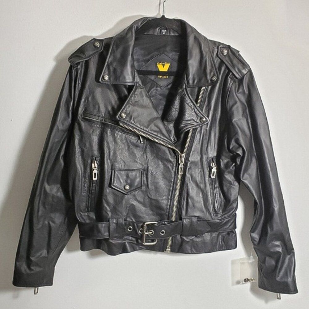 Vintage Virginia Slims Wear Black Leather Biker Jacket NWOT
